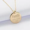 Pendentif homme Famille des mariés personnalisé médaille bombée gravée plaqué or 20 mm