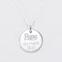Pendentif homme Famille des mariés personnalisé médaille bombée gravée argent 20 mm