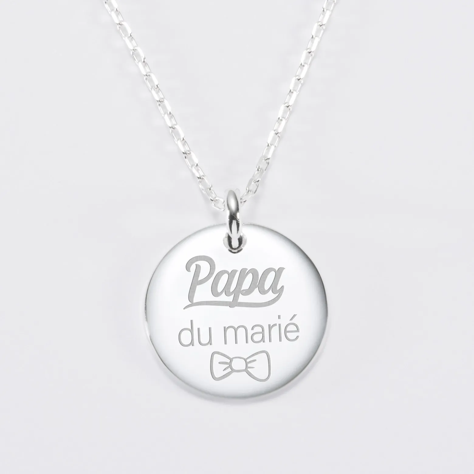 Pendentif homme Famille des mariés personnalisé médaille bombée gravée argent 20 mm