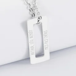 Pendentif homme personnalisé médaille gravée acier rectangle évidé 32x14 mm