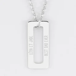 Pendentif homme personnalisé médaille gravée acier rectangle évidé 32x14 mm