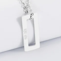 Pendentif homme personnalisé médaille gravée acier rectangle évidé 32x14 mm