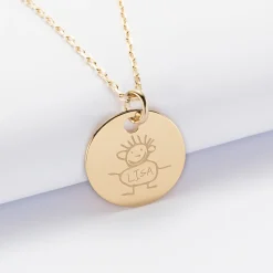 Pendentif homme personnalisé médaille gravée plaqué or 19 mm