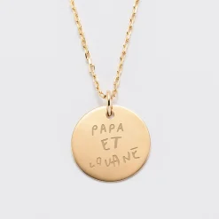 Pendentif homme personnalisé médaille gravée plaqué or 19 mm