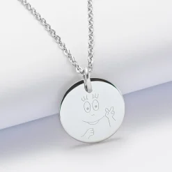Pendentif homme personnalisé médaille gravée acier 20 mm - Happybulle x Barbapapa