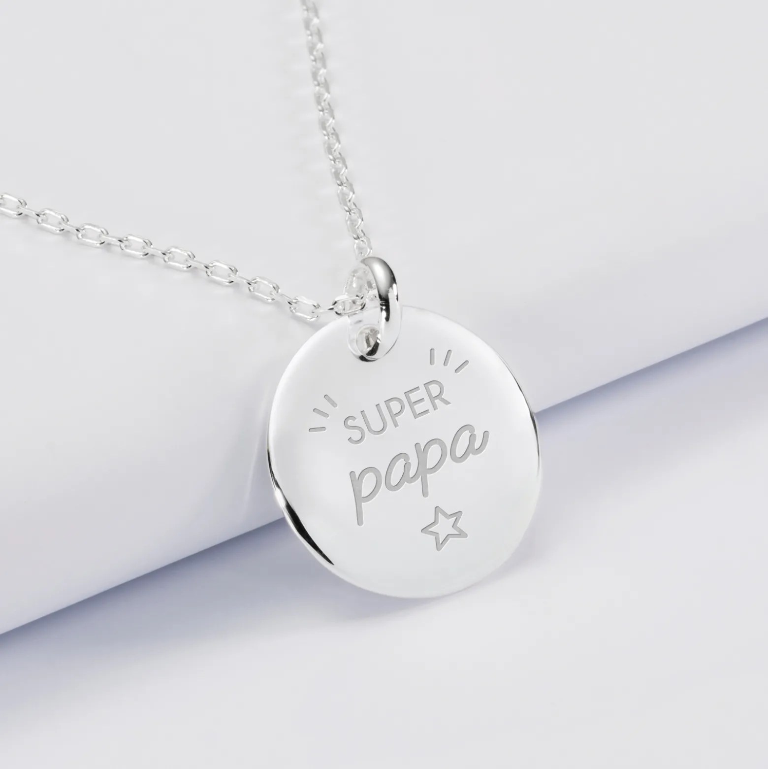 Pendentif homme personnalisé médaille bombée gravée argent 20 mm - Nos petits imparfaits