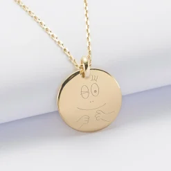 Pendentif homme personnalisé médaille bombée gravée plaqué or 20 mm - Happybulle x Barbapapa