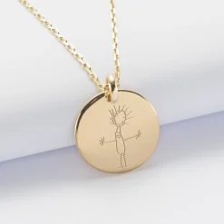 Pendentif homme personnalisé médaille bombée gravée plaqué or 20 mm
