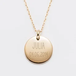 Pendentif homme personnalisé médaille bombée gravée plaqué or 20 mm
