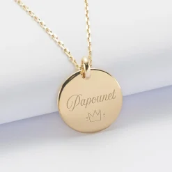 Pendentif homme personnalisé médaille bombée gravée plaqué or 20 mm