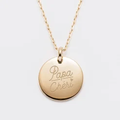 Pendentif homme personnalisé médaille bombée gravée plaqué or 20 mm