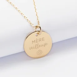 Pendentif Maman personnalisé médaille gravée plaqué or 19 mm