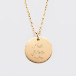 Pendentif Maman personnalisé médaille gravée plaqué or 19 mm