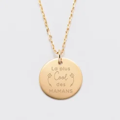Pendentif Maman personnalisé médaille gravée plaqué or 19 mm