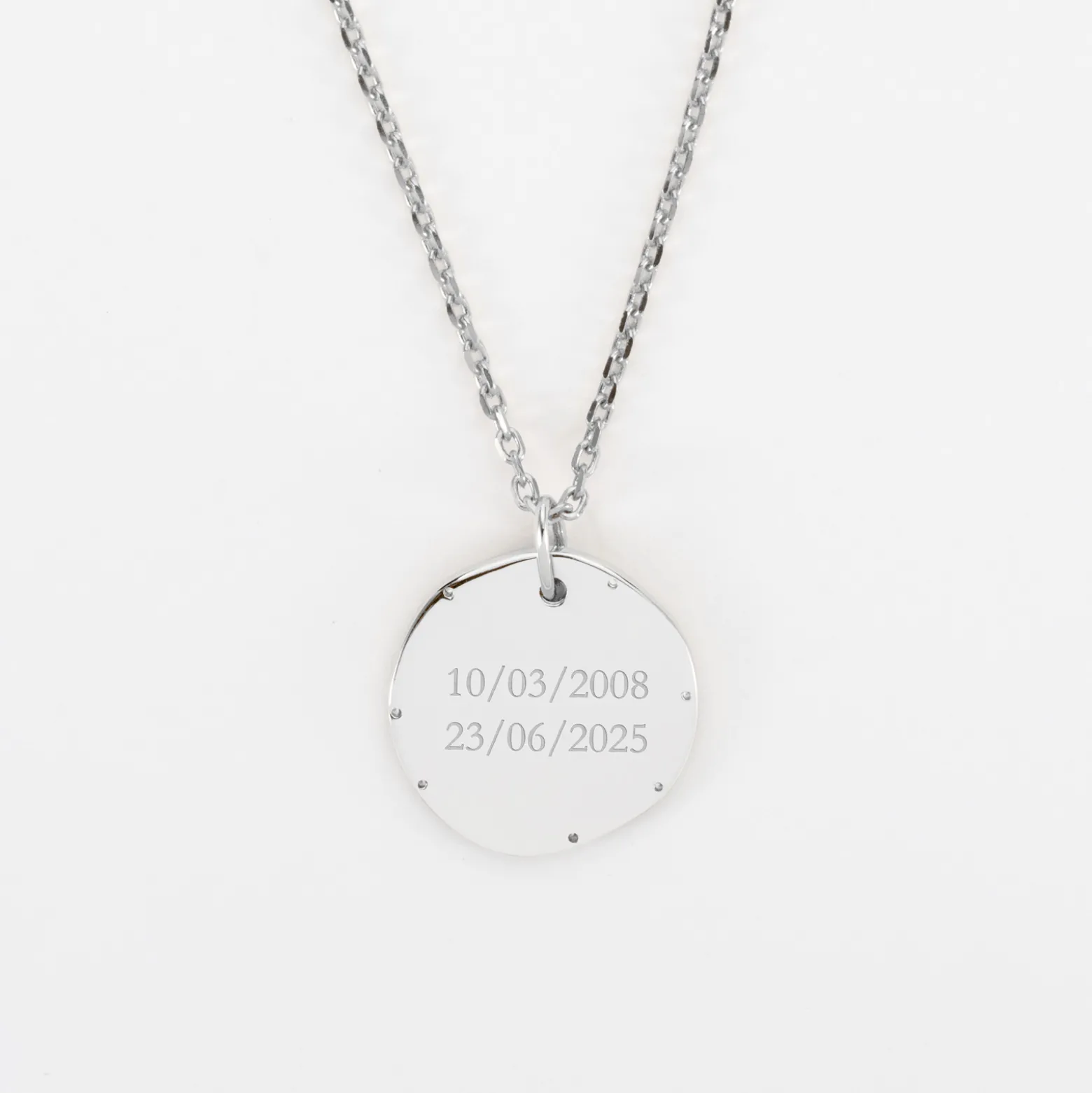 Pendentif Mariée personnalisé médaille contour scintillant gravée argent 16 mm