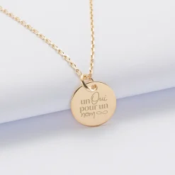 Pendentif Mariée personnalisé médaille gravée plaqué or 15 mm