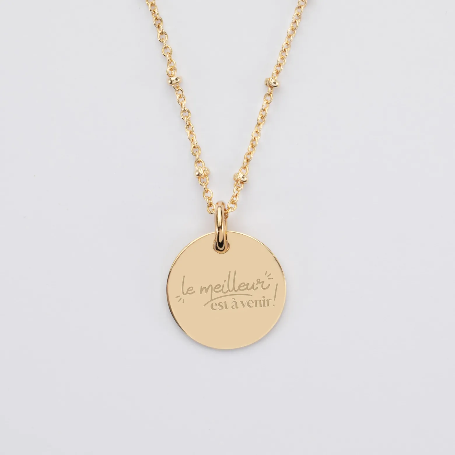 Pendentif Mariée personnalisé médaille gravée plaqué or 15 mm
