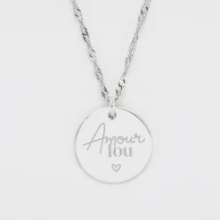 Pendentif Mariée personnalisé médaille gravée argent 19 mm