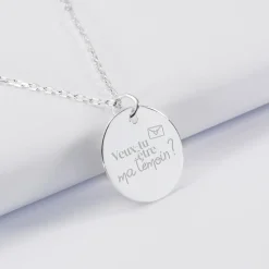 Pendentif Mariée personnalisé médaille gravée argent 19 mm