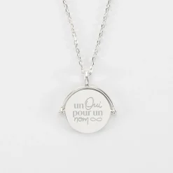 Pendentif Mariée personnalisé médaille gravée nacre réversible argent 15 mm