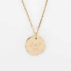 Pendentif Mariée personnalisé médaille contour scintillant gravée plaqué or 16 mm