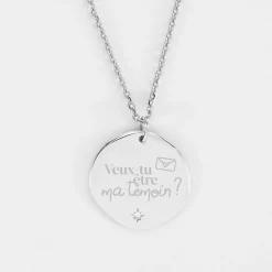 Pendentif Mariée personnalisé médaille scintillante gravée argent 20 mm