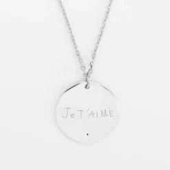 Pendentif Mariée personnalisé médaille scintillante gravée argent 20 mm
