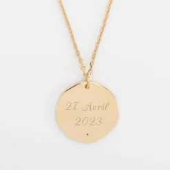 Pendentif Mariée personnalisé médaille scintillante gravée plaqué or 20 mm