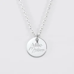 Pendentif Mariée personnalisé médaille gravée argent 15 mm