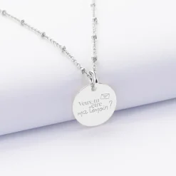 Pendentif Mariée personnalisé médaille gravée argent 15 mm
