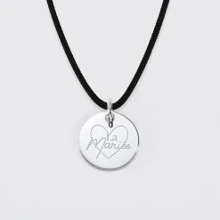 Pendentif Mariée personnalisé médaille gravée argent 15 mm