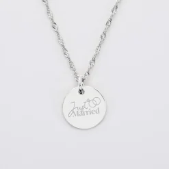 Pendentif Mariée personnalisé médaille gravée argent 15 mm