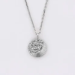 Pendentif médaille Lune trio zircons argent 14 mm