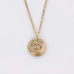 Pendentif médaille Lune trio zircons plaqué or 14 mm