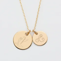 Pendentif personnalisé 2 médailles gravées plaqué or 19 mm et 15 mm