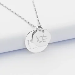 Pendentif personnalisé 2 médailles gravées argent 19 mm et 15 mm