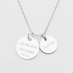 Pendentif personnalisé 2 médailles gravées argent 19 mm et 15 mm