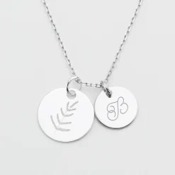 Pendentif personnalisé 2 médailles gravées argent 19 mm et 15 mm