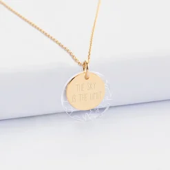 Pendentif personnalisé double médailles gravées plaqué or 15 mm et acrylique
