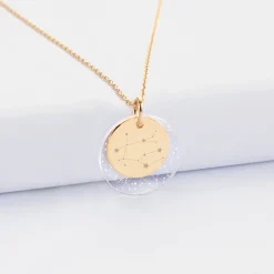 Pendentif personnalisé double médailles gravées plaqué or 15 mm et acrylique 20 mm