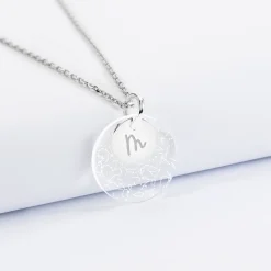 Pendentif personnalisé double médailles gravées argent 10 mm et acrylique 