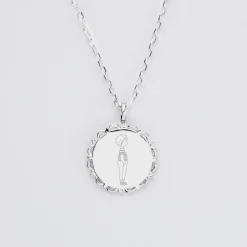 Pendentif personnalisé illustration médaille vintage dentelée gravée argent 17 mm - HappyBulle x Marie Savart