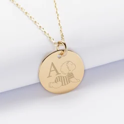 Pendentif personnalisé initiale médaille gravée plaqué or 19 mm - HappyBulle x Marie Savart