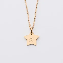 Pendentif personnalisé initiale médaille gravée plaqué or étoile 12 mm