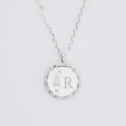 Pendentif personnalisé initiale médaille vintage dentelée gravée argent 17 mm - HappyBulle x Marie Savart