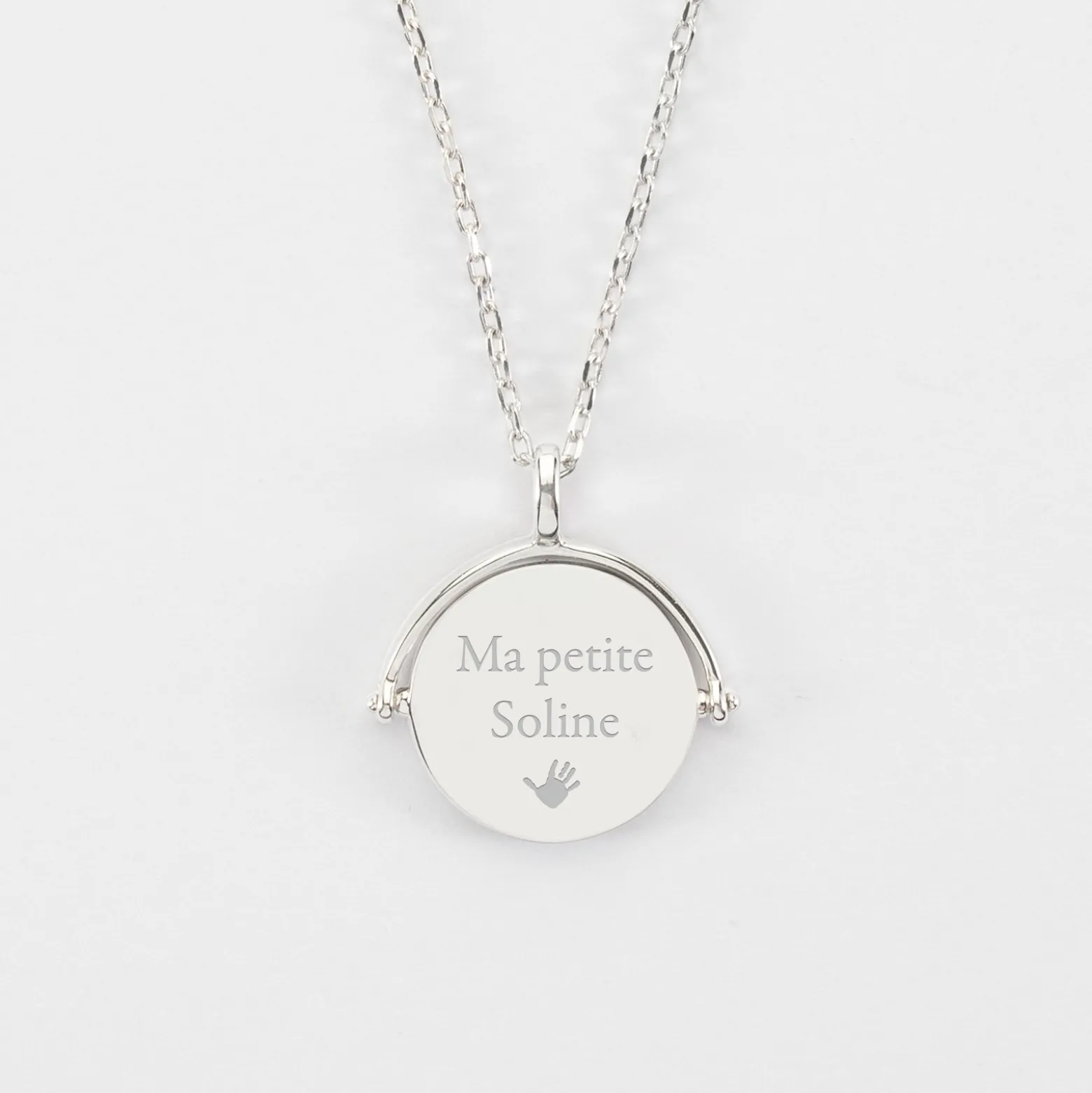 Pendentif personnalisé médaille gravée nacre réversible argent 15 mm