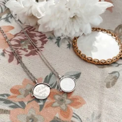 Pendentif personnalisé médaille gravée nacre réversible argent 15 mm