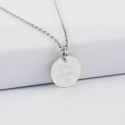 Pendentif personnalisé médaille martelée gravée argent 15 mm
