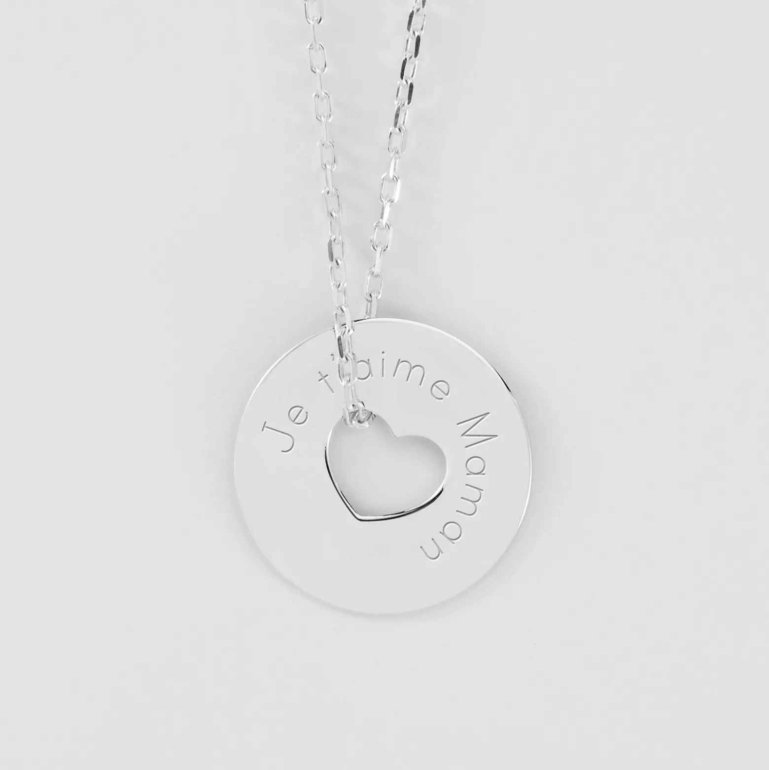Pendentif personnalisé médaille argent gravée cible coeur 21 mm