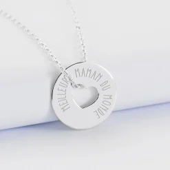 Pendentif personnalisé médaille argent gravée cible coeur 21 mm